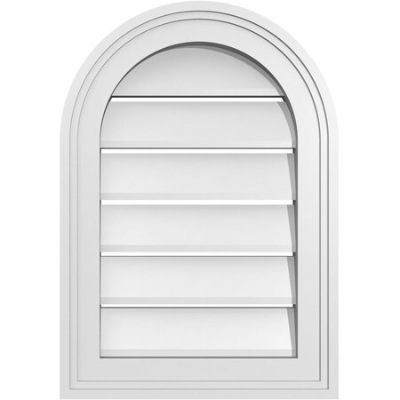 Ekena Millwork Round Top Surface Mount PVC Gable Vent: Functional, w/ 2"W x 1-1/2"P Brickmould Frame, 14"W x 20"H GVPRT14X2002SF